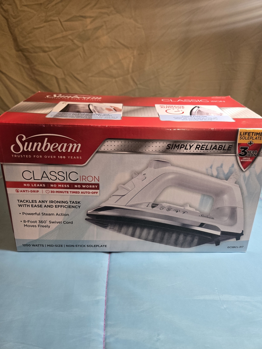 Sunbeam 1200 Watt Mid-size Anti-Drip Non-Stick Soleplate Iron, Auto Shut Off